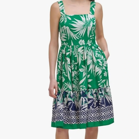 NWT Jessica Howard Smocked Tiered Square Neck Party Dress Pocket Blue Green 12P - Picture 2 of 6